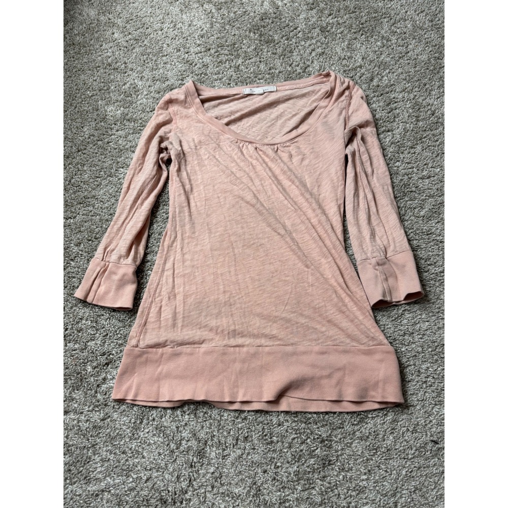 Twentyone Peach Pink Scoop Neck Long Sleeve Top Wide Banded Hem Size M